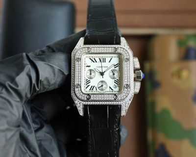 Cartier Santos Imported Quartz Movement 39*13mm for Men 33*13mm for Women Cowhide Leather Strap Watch